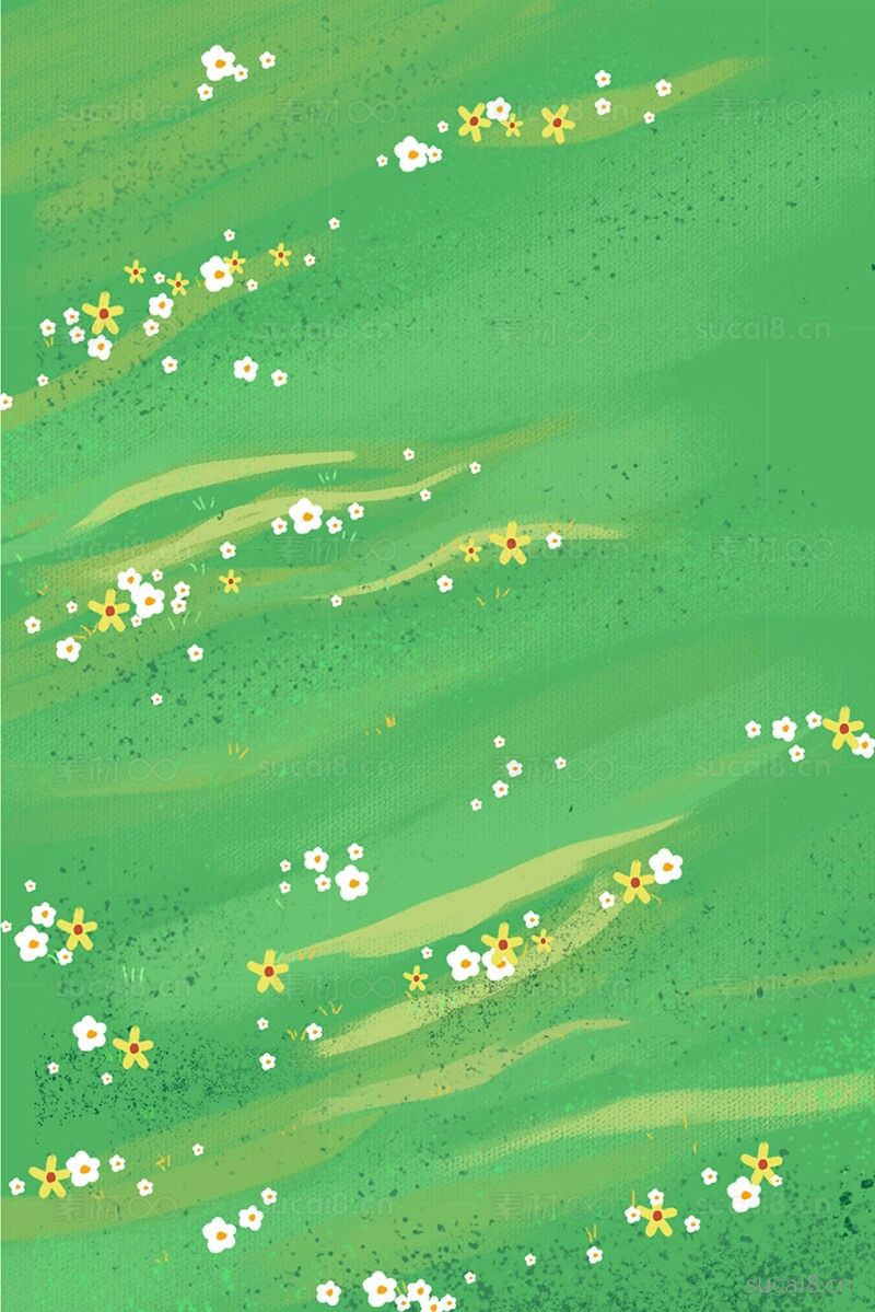 绿色草坪小花背景海报  小清新  手绘  简约  草地  草坪